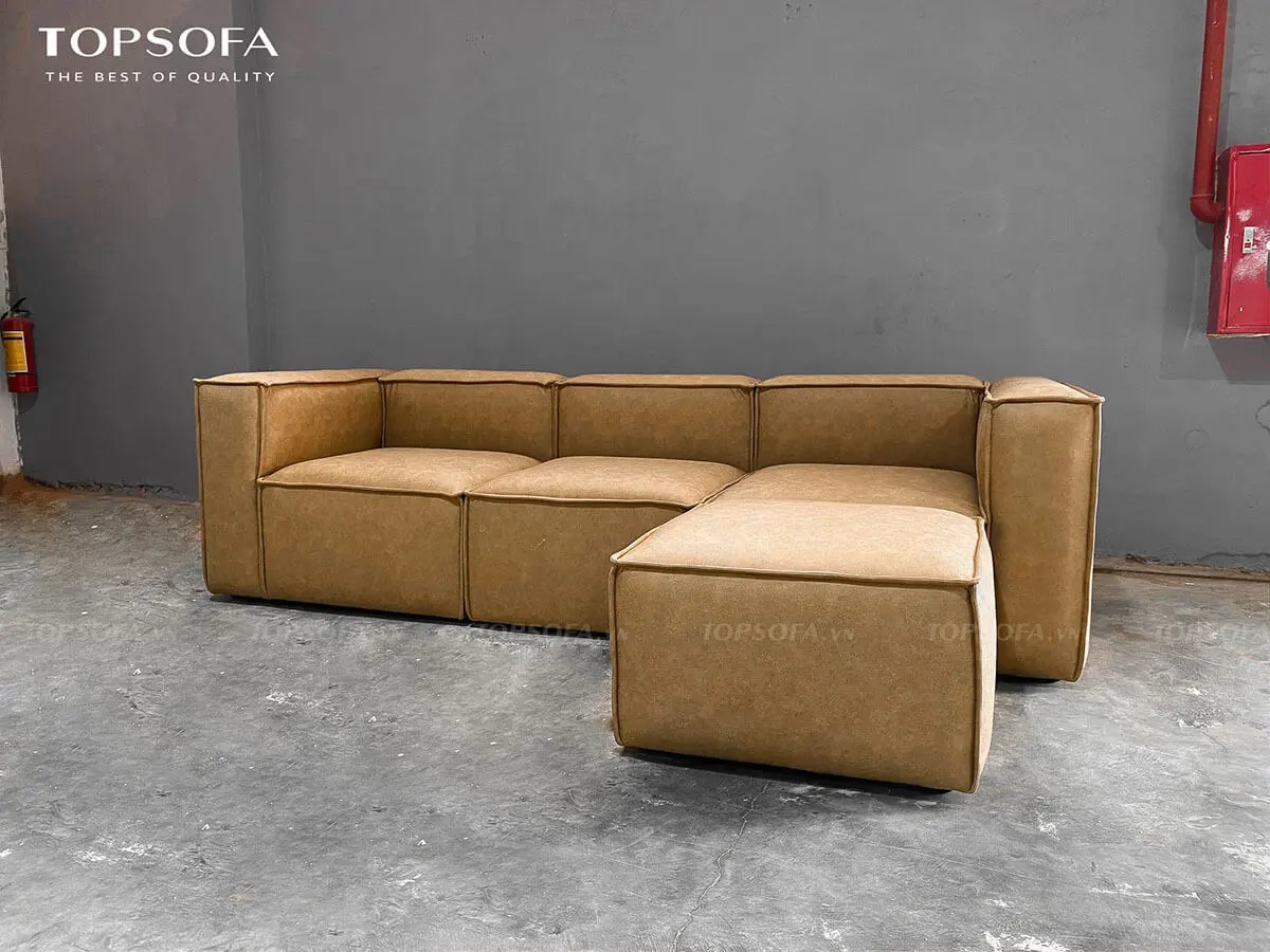 Sofa góc da TS207 màu vàng