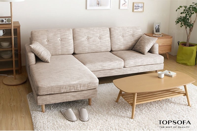 Chân ghế gỗ được tẩm sấy kỹ càng vừa gia tăng vẻ đẹp tự nhiên cho sofa góc TS211 vừa đảm bảo độ bền, sự vững chắc, không mối mọt