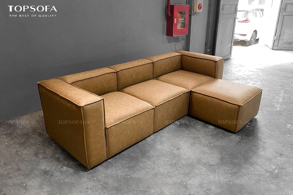 Mẫu sofa góc mini có thiết kế vuông vắn, gọn gàng cùng thiết kế không chân mang đến sự thoải mái, thư giãn cho người sử dụng