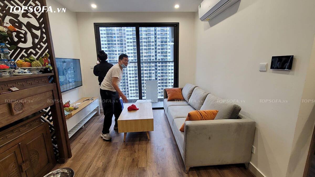 Sofa văng nỉ bàn giao tại chung cư Vinhomes Smart City