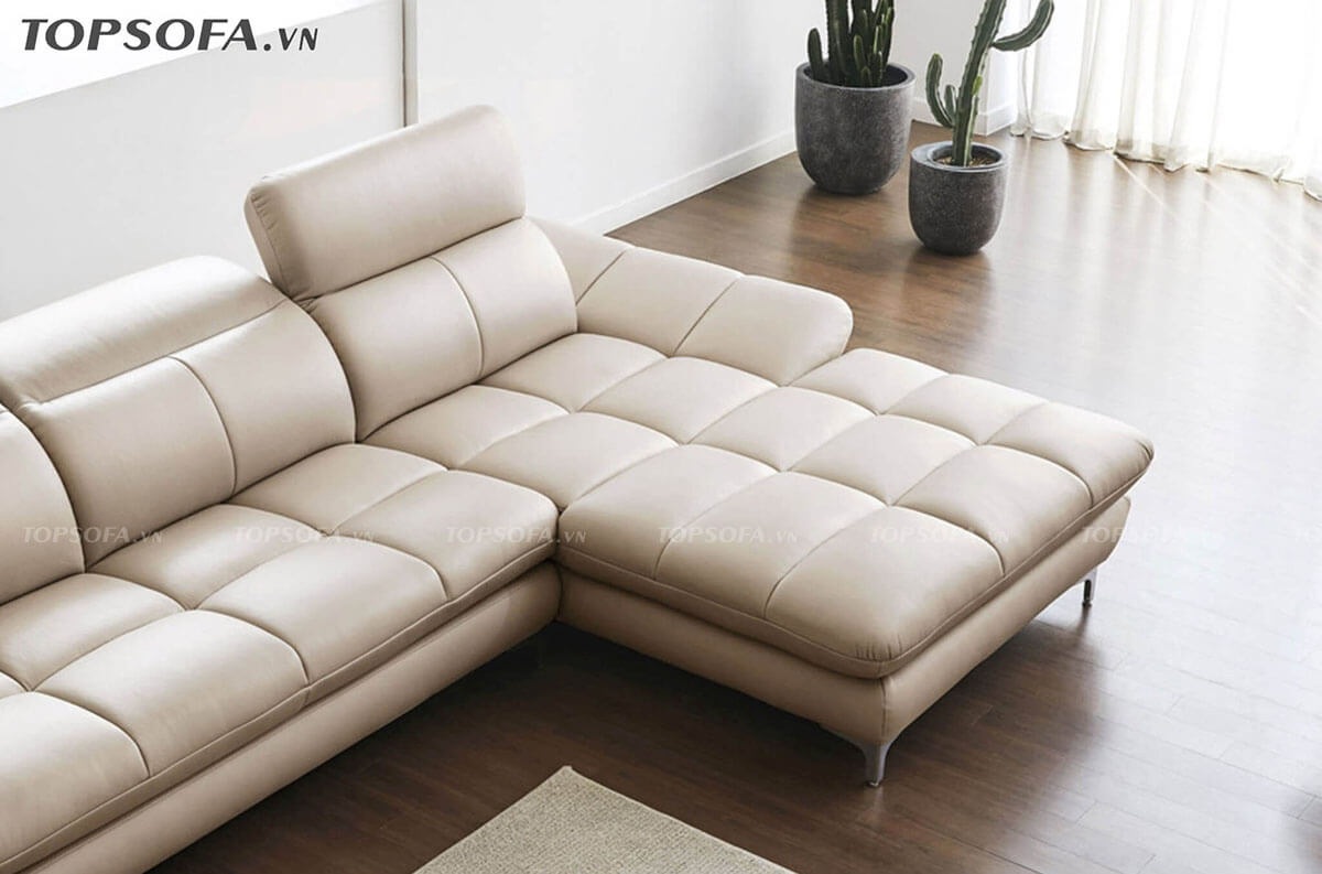 Sofa da TS224 màu kem sang trọng