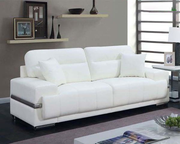 Kích thước ghế sofa da trắng 2 chỗ nhỏ, tạo không gian sáng nổi bật có nhiều khoảng trông phòng khách thêm rộng hơn