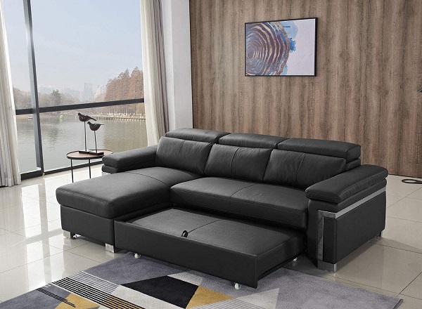 Ghế sofa góc chữ L với thiết kế độc đáo với phần ghế sofa di động có thể kéo rộng hay thu gọn dễ dàng tùy theo nhu cầu sử dụng. Phần chân ghế được làm từ inox bền chắc mang lại vẻ đẹp sang trọng cho sản phẩm.