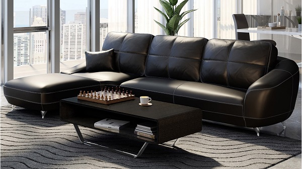 Mẫu sofa da màu đen hiện đại này có thiết kế đơn giản, bắt mắt mang đến vẻ đẹp thời thượng cho ngôi nhà của bạn.