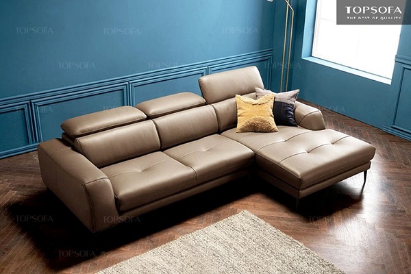 Điểm đặc biệt của mẫu sofa góc vuông chữ L TS207 nằm ở phần tựa đầu có thể điều chỉnh cao độ để mang tới sự thoải mái nhất cho người dùng. Thêm vào đó, sắc nâu nhạt của da công nghiệp Nhật Bản bọc ngoài cũng giúp cho người dùng cảm thấy dễ chịu hơn.