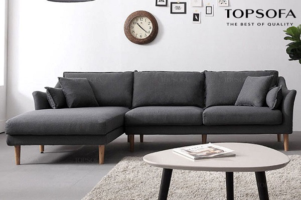 Sofa góc vuông chữ L tiện dụng, bọc vải nỉ màu xám đậm bền chắc giúp mang lại vẻ đẹp sang trọng và đem lại cảm giác ấm áp, thoải mái cho người sử dụng.