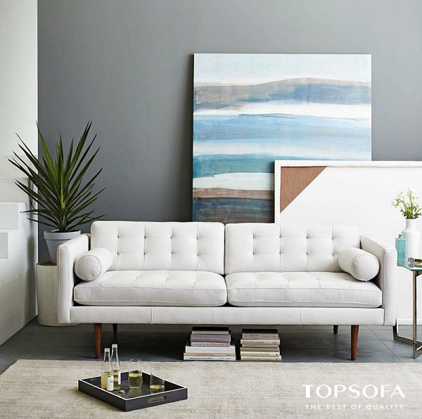 Sofa văng màu trắng 2 chỗ nhỏ gọn có thiết kế tinh tế, công phu.