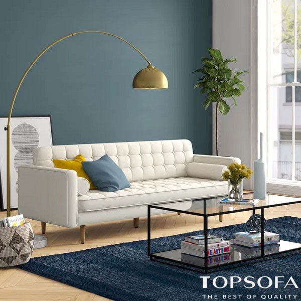 Mẫu sofa cao cấp màu trắng kiểu dáng văng vải nỉ