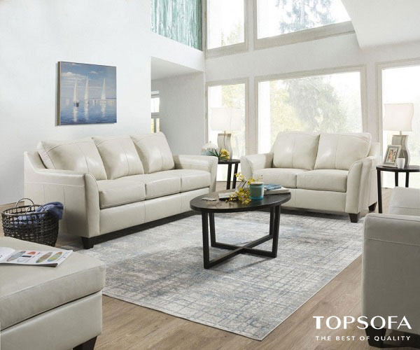 Trọn bộ ghế sofa trắng kem cho phòng khách thêm ấn tượng