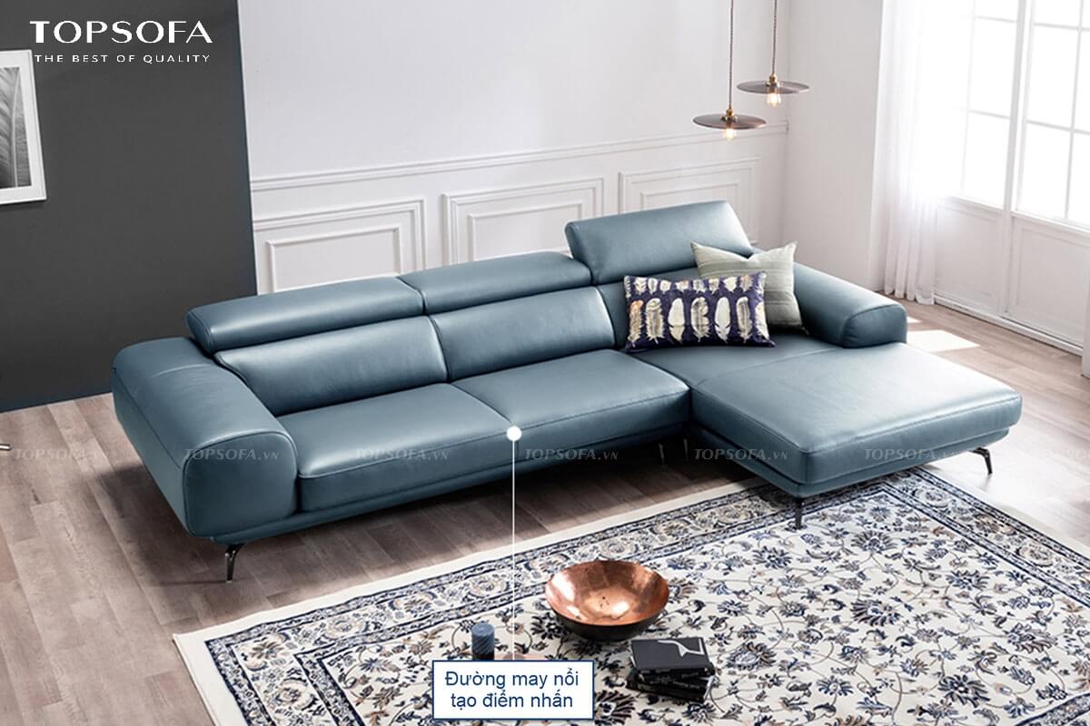 sofa góc da TS237 thiết kế đường may nổi viền