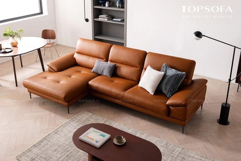 Sofa da phòng khách tạo nét đẹp sang trọng và hiện đại