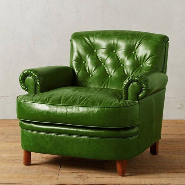 Mẫu ghế sofa da xanh lá cây trơn hiện đại