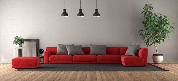 Mẫu sofa góc màu đỏ mang đến không gian rực rỡ nhưng vẫn cực kỳ thanh lịch, sang trọng