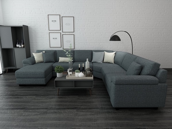 Phần góc bo cong mềm mại, tay vịn uốn cong giúp sofa vải bố trông duyên dáng và người dùng cảm thấy thoải mái hơn