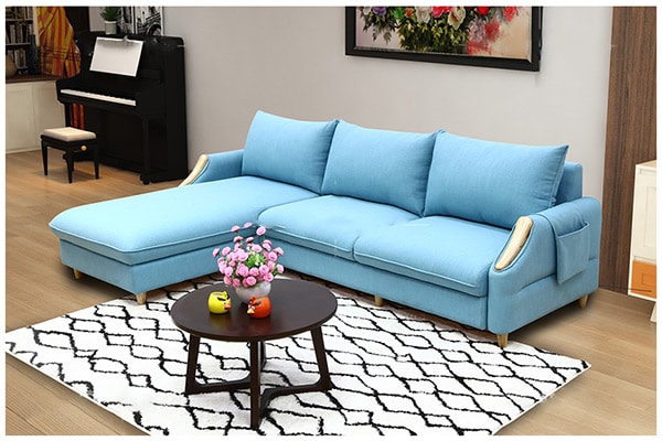 Khung xương sofa bọc vải bố từ gỗ sồi tự nhiên được nhập khẩu mang tới sự thoải mái và dễ dàng kết hợp với các loại bàn trà