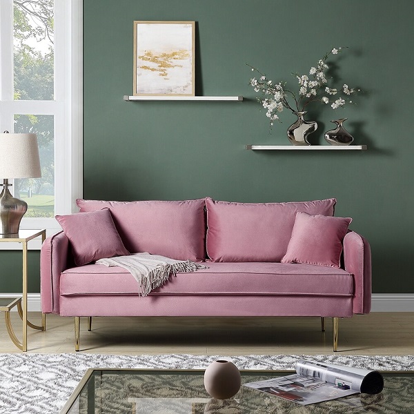 Sofa hồng mang lại vẻ đẹp nữ tính, nhẹ nhàng mà vô cùng sang trọng cho căn phòng.