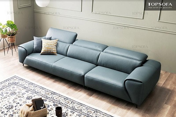 Kiểu sofa vừa vặn cho phòng khách tiện nghi. Chất liệu da tạo nên vẻ sang trọng và hợp thời cho không gian.