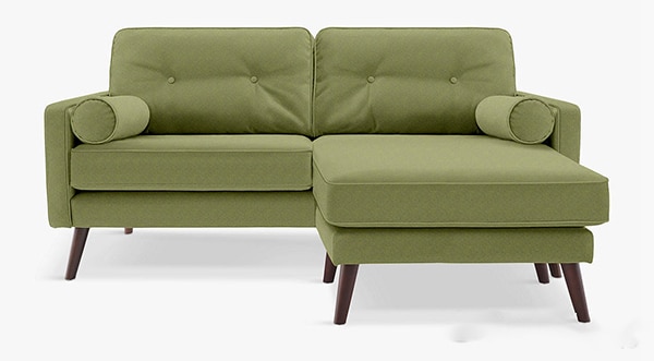 Mẫu ghế sofa góc chữ L mini 2 chỗ ngồi màu xanh cốm lạ mắt