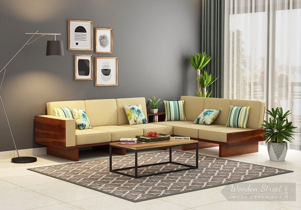 Với thiết kế linh hoạt, người dùng dễ dàng tháo rời, lắp ghép lại hai phần ghế sofa góc tay trứng theo ý muốn và và bố trí thêm một kệ sách nhỏ, bày hoa trang trí ở giữa