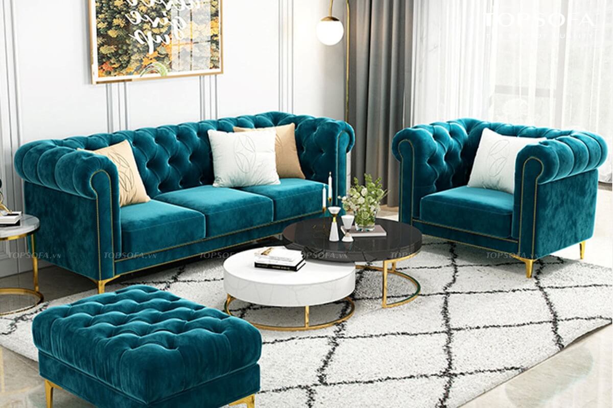 Mẫu ghế sofa vải nhung phong cách tân cổ điển sang trọng