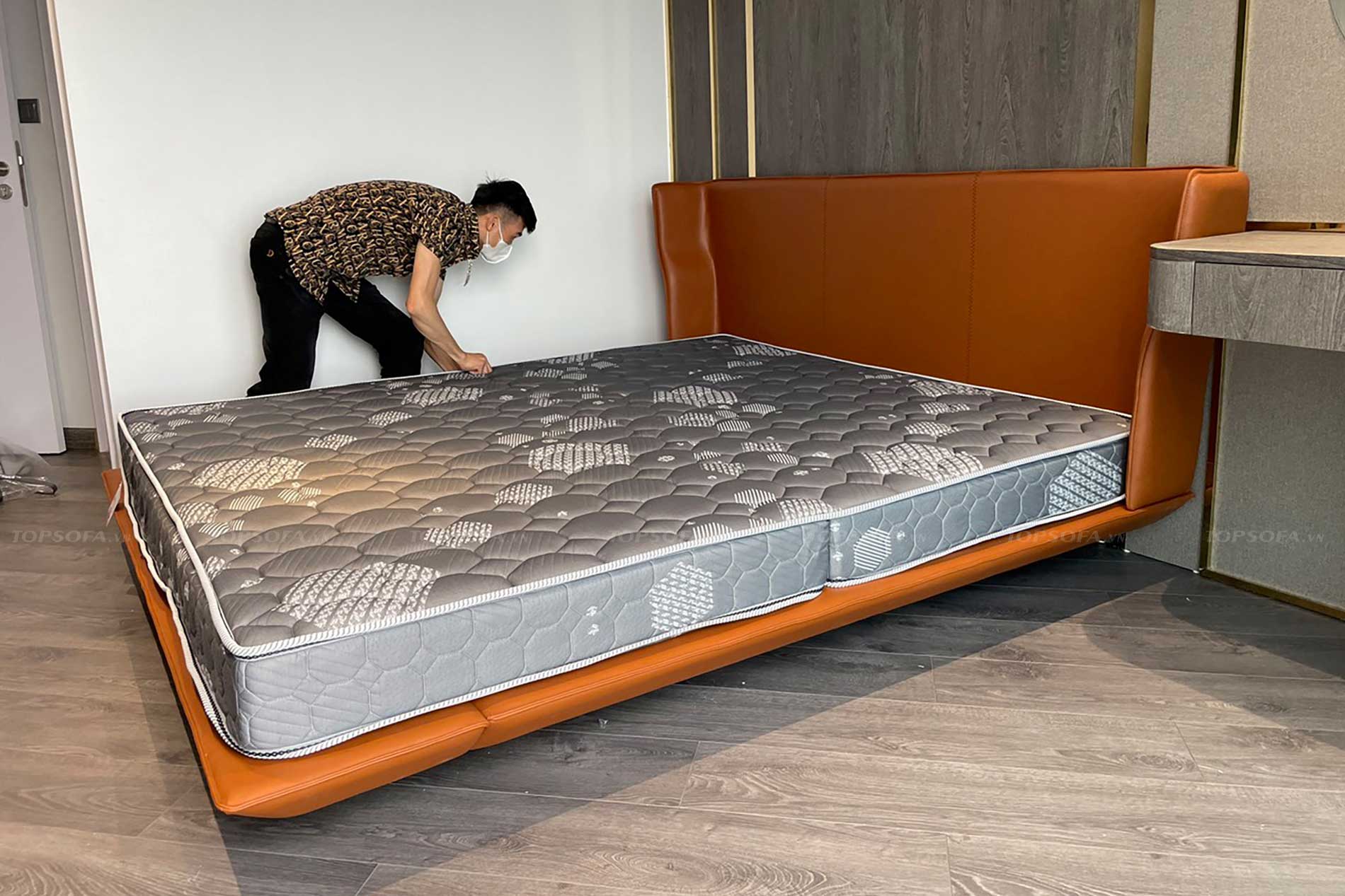 Giường ngủ bọc da bò thật TS632