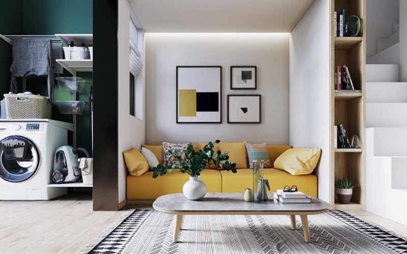 Sofa văng với kích thước nhỏ gọn được kê sát mép tường giúp không gian trở nên rộng và thoáng hơn. 